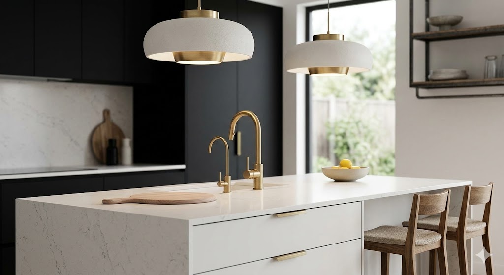 Matching Pendant Lights with Kitchen Hardware & Tapware
